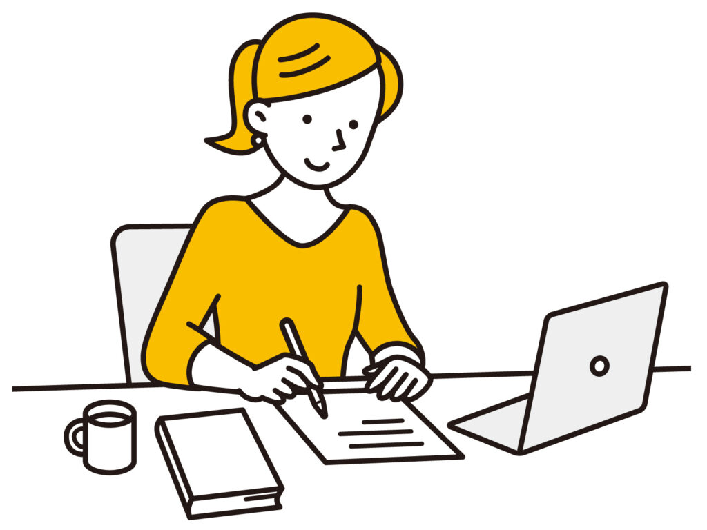 日本語教員試験と日本語教育能力検定試験を比較したあとに情報を整理する様子